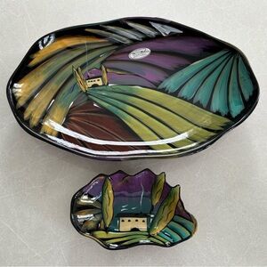 Clay Art “Vineyard “ Hand painted StoneLite Chip & Dip Platter Bowl 2003 BNIB